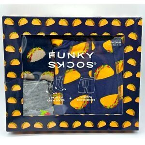 NEW MEN FUNKY 2 PAIRS CREW SOCKS + STRETCH BOXER BRIEFS SIZE XL